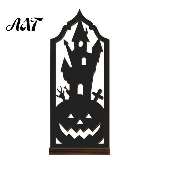 Halloween Table Centerpiece Candle Holder, Gothic Hollow Silhouette Holder for Tea Lights, Dark Bat Shaped Light Style Pumpkin Ghost Cat Tabletop