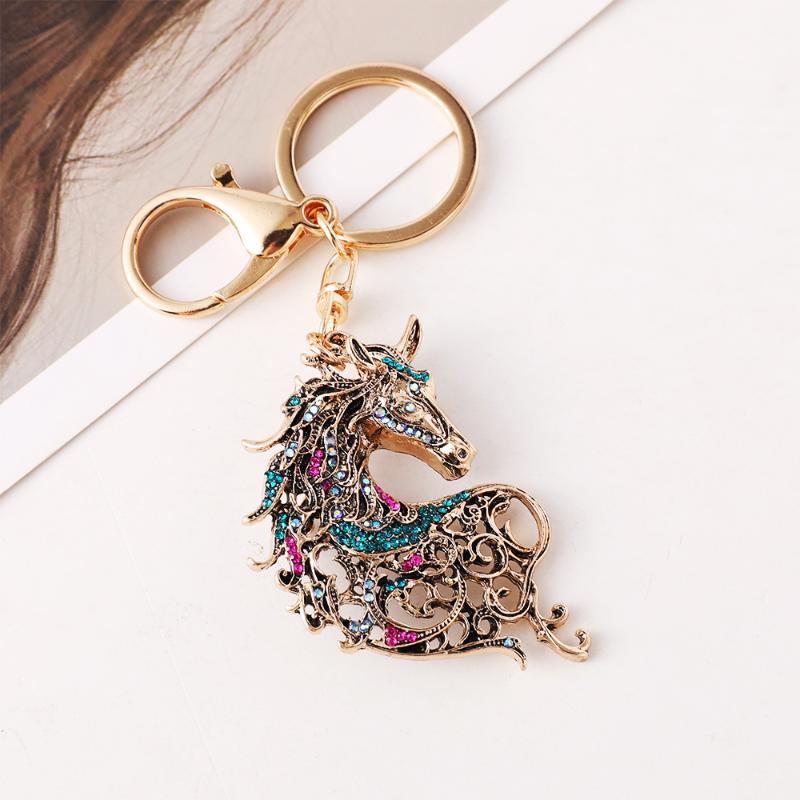 2026 New Horse Keychain Sparkling Crystal Metal Animal Pony Handbag Pendant Decoration Car Key Ring New Year Souvenir Gift