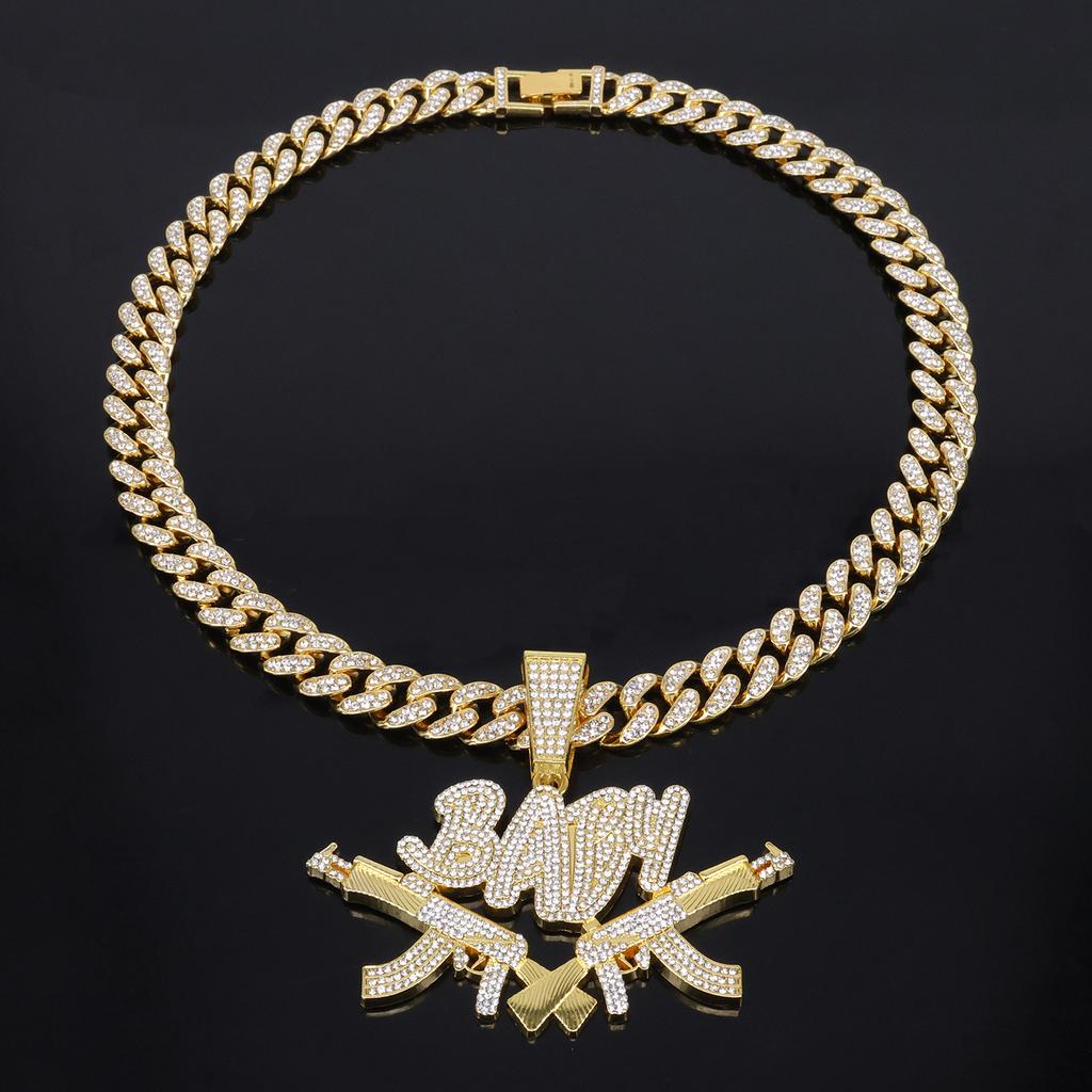 Alloy Necklace, Male and Female Double Gun BABY Pendant, Hip Hop Personality Fashion Rap Street Trend Diamond Pendant