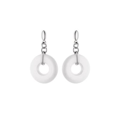 Earrings - LOVA - Pendants - Circle Pattern - White Ceramic - Push System