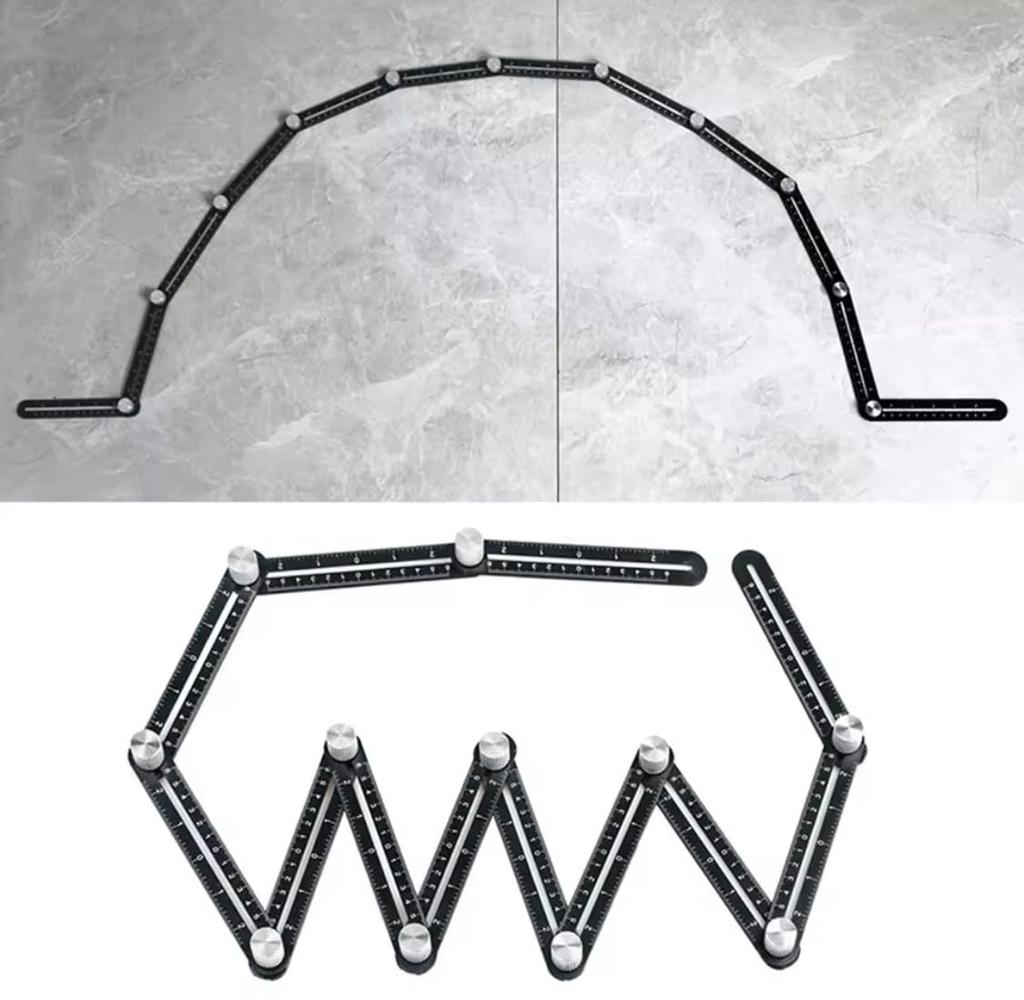 Foldable Square, 12-Angle Ruler, Multi-Angle Measuring Tool, 360-Degree Adjustable, Aluminum, Compact, DIY