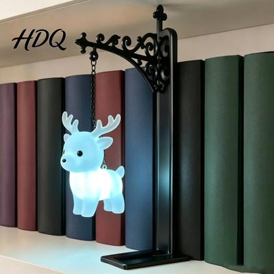 Christmas Tree Hanging Ornament Metal Magic Owl Bookend Lamp Resin Animal LED Night Light Whimsical Gift for Children Deer Bird Decor Light