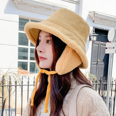 New Women Hats Female Lamb Cashmere Bucket Hats Thick Warm Winter Hats Solid Color Hat Caps