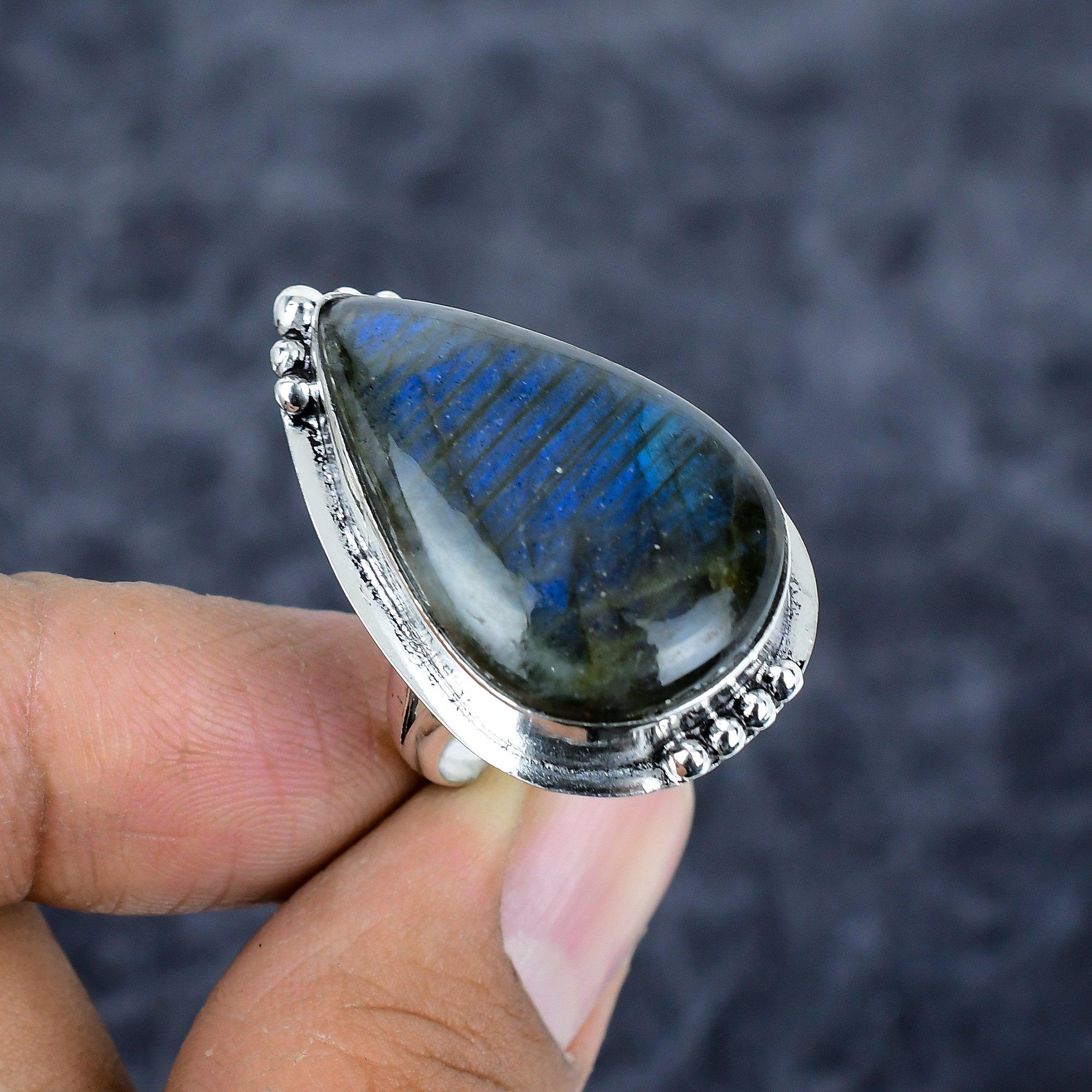 

Labradorite Gemstone Handmade 925 Sterling Silver Jewelry Ring Size 8.5 M-2812