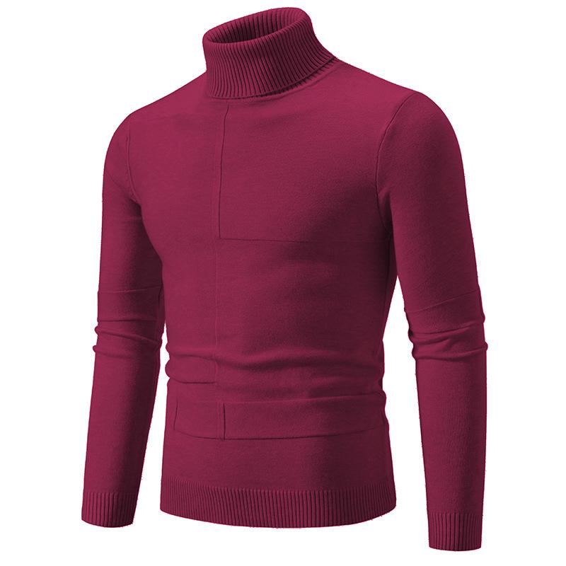 

2025 Autumn Men s High Neck Purl and Plain Knit Sweater M вина червоного кольору