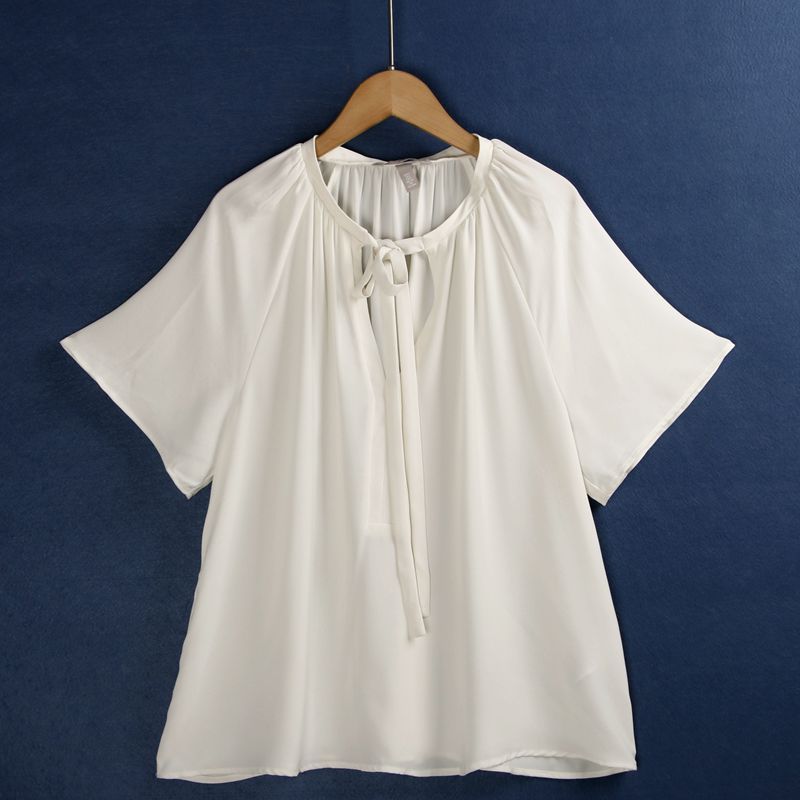 

Tied V-neck Fashionable All-Match Chiffon Shirt with Shoulder Sleeves White XL