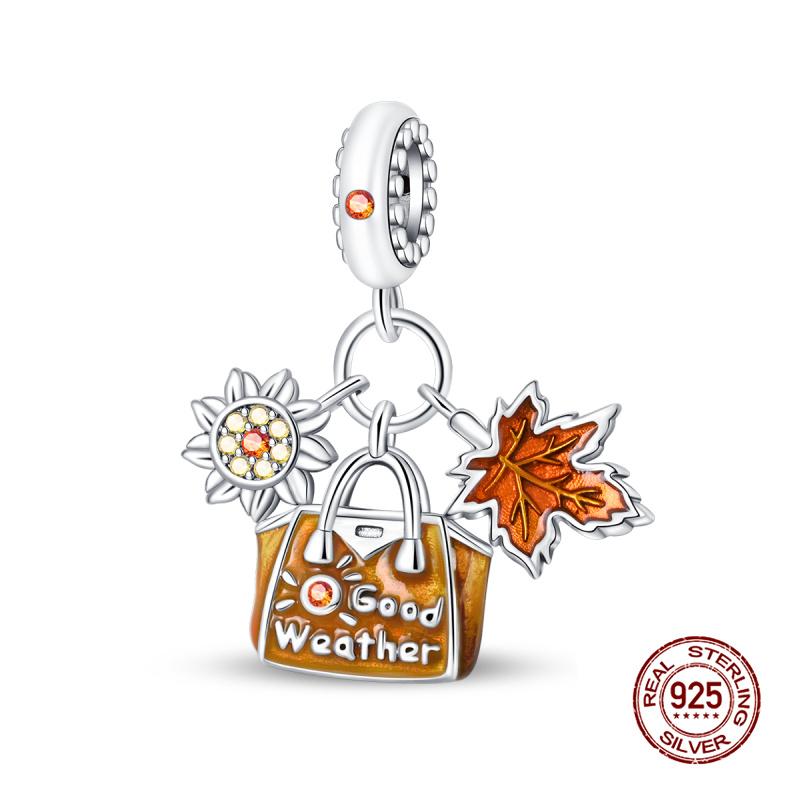 Charms Copper Fits 3Mm Original Bracelet Womens New In Autumn Sunset Maple Leaves Charms Beads Diy Fine Jewelry Gift