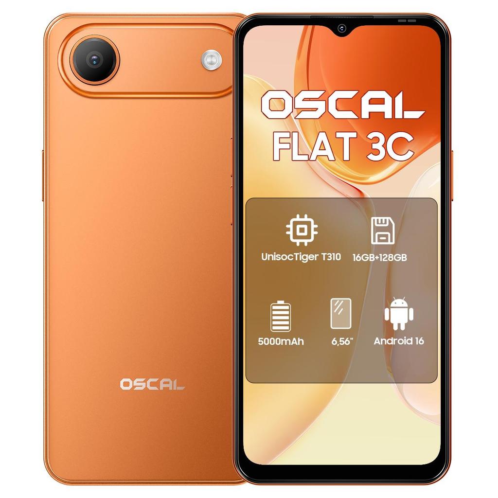 Oscal FLAT 3C 4G AI Smartphone 16GB+128GB 6.56" Android 16 5000mAh Mobiele Telefoon 4G LTE telefoon