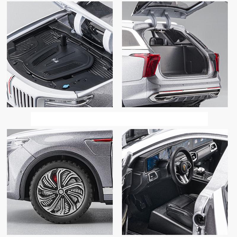 1/24 HONGQI E-HS9 SUV Legering New Energy Bilmodell Diecast Metal Leksaksfordon Bilmodell Simulering Ljud och ljus Barnpresenter