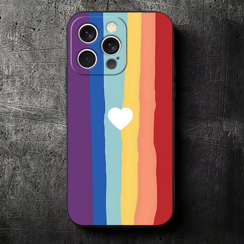 Rainbow Gradient Love Desgin Soft Phone Case for iPhone 16 16E 17 Air 15 Pro Max 14 Plus 13 Mini 11 12 7 Black Cover Back Shell