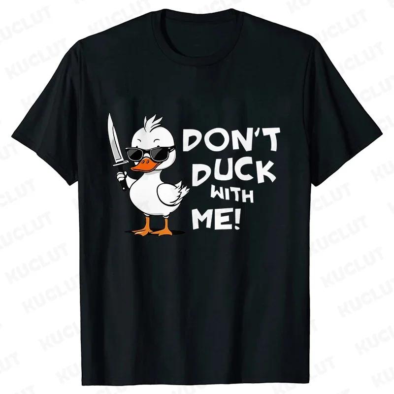 Men s  don t Duck with me  funny cartoon duck pattern printed 100% pure cotton casual short-sleeved T-shirt streetwear top S