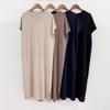 MizQz Women Loose Fit Side Slit Short Sleeve Long Knit Dress Mz Qz