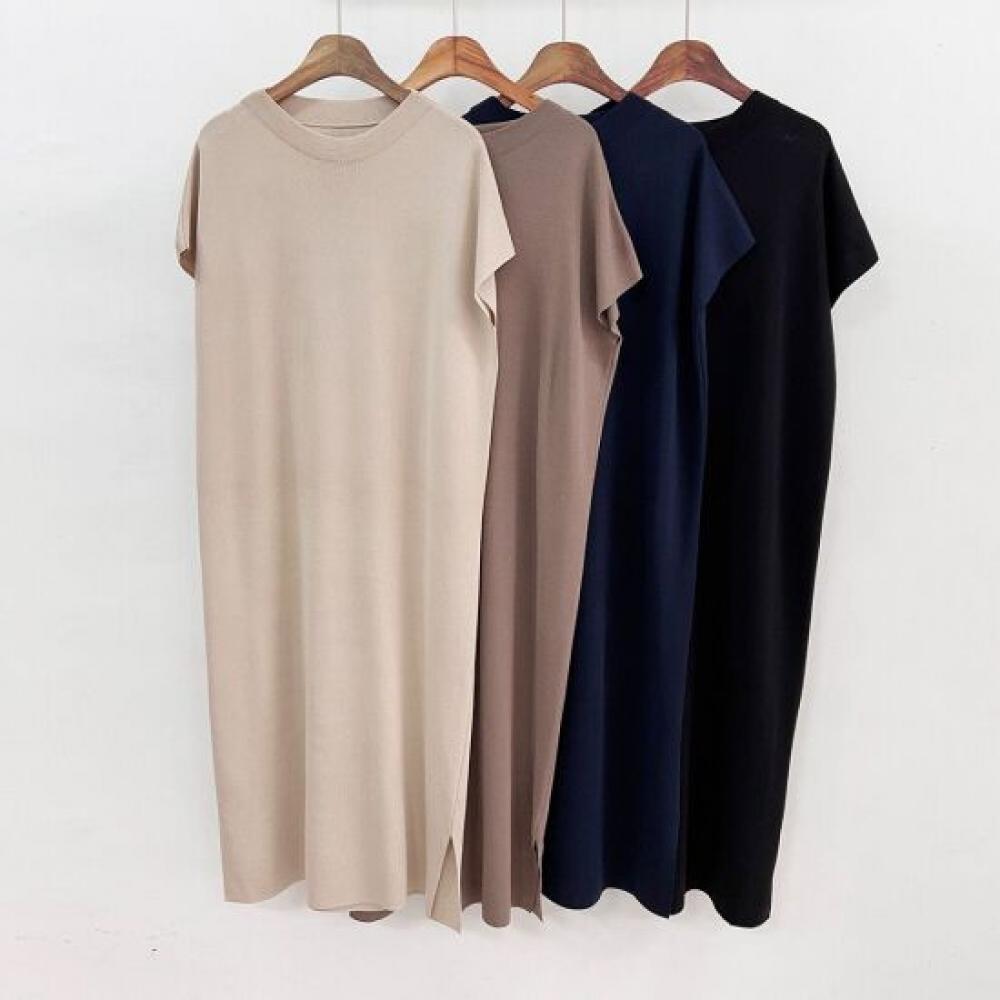 MizQz Women Loose Fit Side Slit Short Sleeve Long Knit Dress Mz Qz