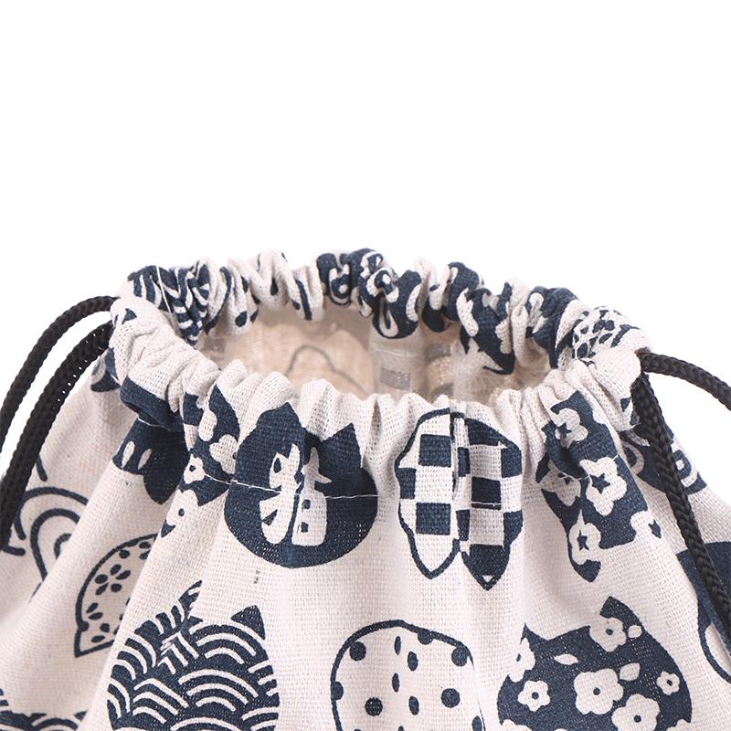 1Pc Japanese Style Drawstring Lunch Box Storage Bag For Travel Picnic Portable Easy Wash Bento Lunch Box Tote Pouch