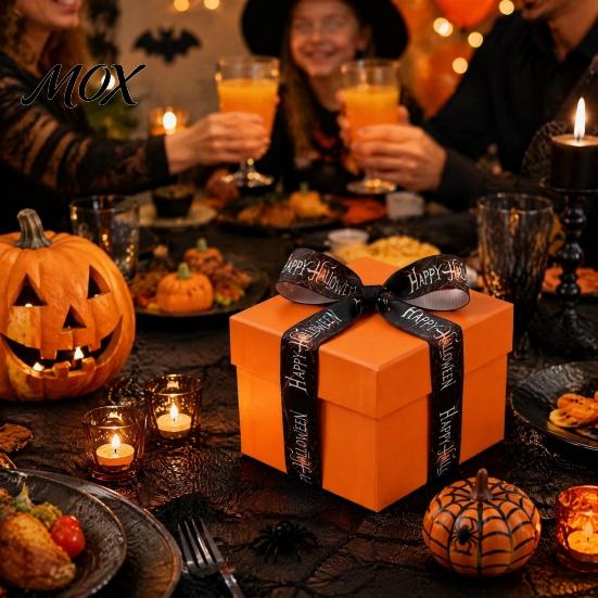 Festliches Dekoratives Stoffband Halloween-Band, 5 Yards 5/8" Kürbis Spinnennetz Aufdruck für Geschenkverpackung Verpackung, DIY Kranz Schleife Bastelarbeiten,