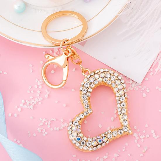 Keychain Pendant 3D Cartoon Heart Design Colorful Rhinestones Inlaid Key Chain with Lobster Clasp Key Ring Bags Accessories