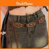Cintura da Donna in Stile Etnico Marrone con Fibbia in Lega d'Argento per Vestiti Boho e Jeans