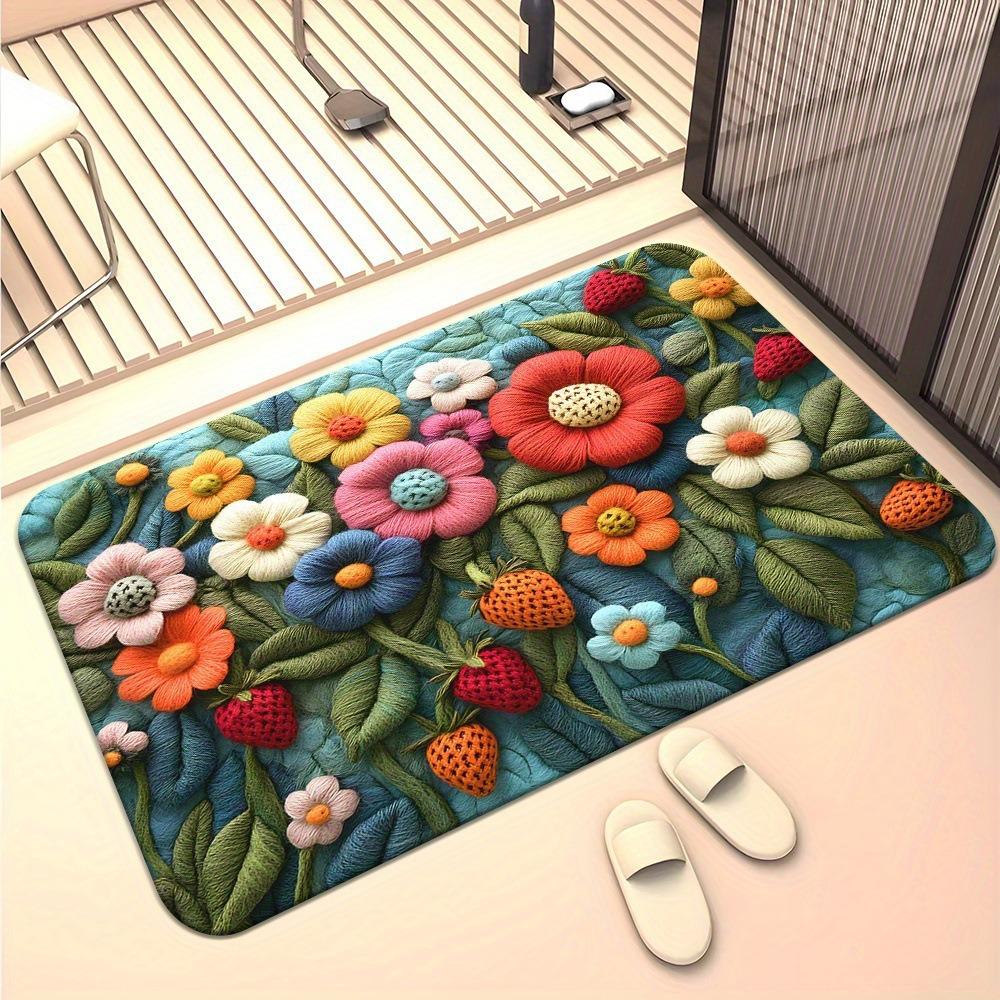 Flower Floor Mat Bathroom Absorbent Anti Slip Foot Mat Easy To Maintain Door Mat