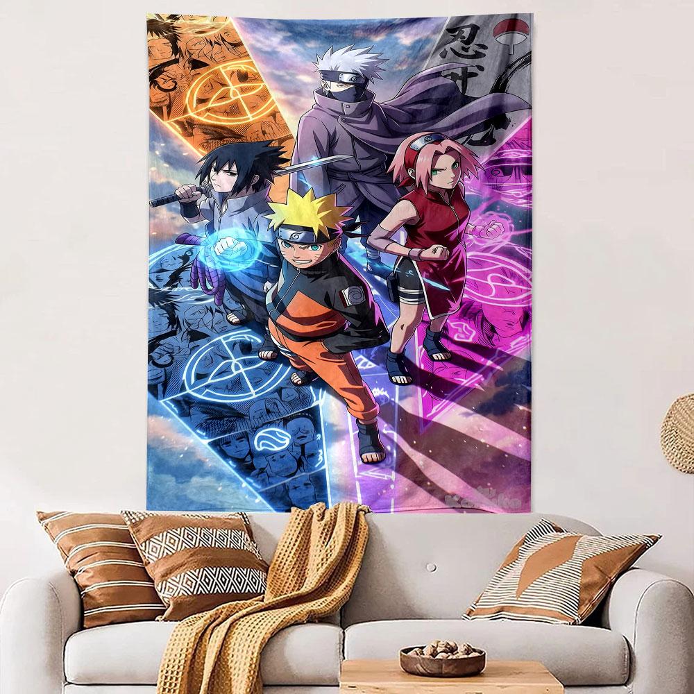 "Anime Ninja Team Dynamic Artwork" Patterned Tapestry Decorative Wall Hanging, Home Bedroom Living Room Decor