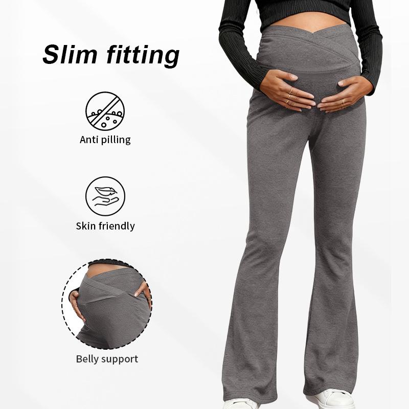 

Autumn-Winter High Waist Maternity Yoga Flare Pants with Belly Support XL - 349g серый