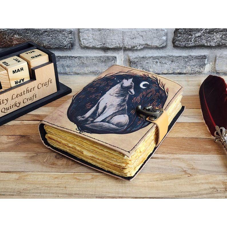 Trible Wolf Leather Printed Notebook ! Grimoire Journal Travel Notebook ! Spell Notebook Gift for Him Book Of Shadows ! Recipe Notebook