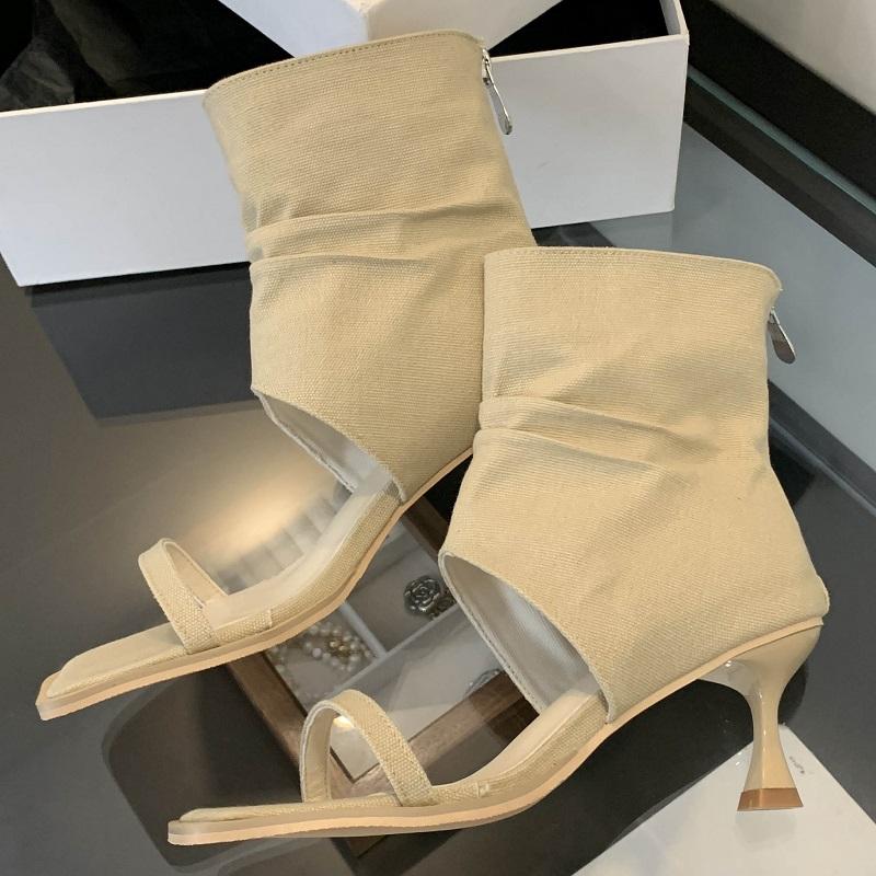 Fashion Eilyken Design Hollow Out Zipper Women Ankle Boots Sandals Fashion Square Toe Thin Low Heels Ladies Shoes Zapatos De Mujer