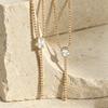 Gold Y-shaped Fringed Diamond Necklace, Rectangular Round Imitation Crystal Pendant, Women's Light Luxury Long Collarbone Chain
