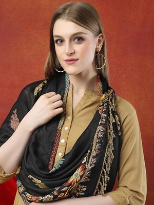 Printed Paisley Jamwar Meditation Wool Women Shawl Embroidered Striped Blanket