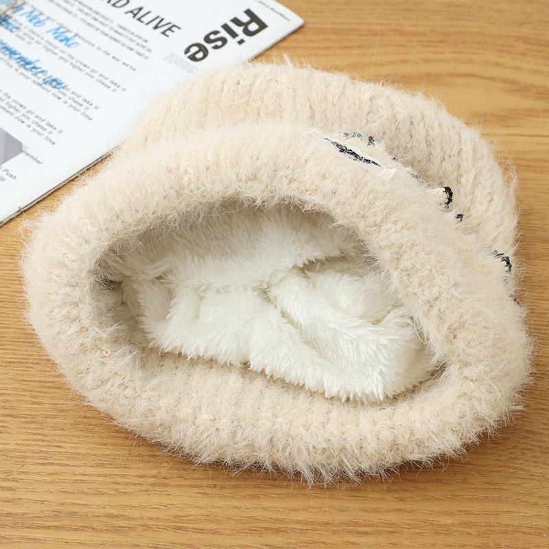 Hat for Women In Autumn and Winter Warm Lace Knitted Wool Hat Korean Version Outdoor Travel Plus Velvet Thickened Cold Hat