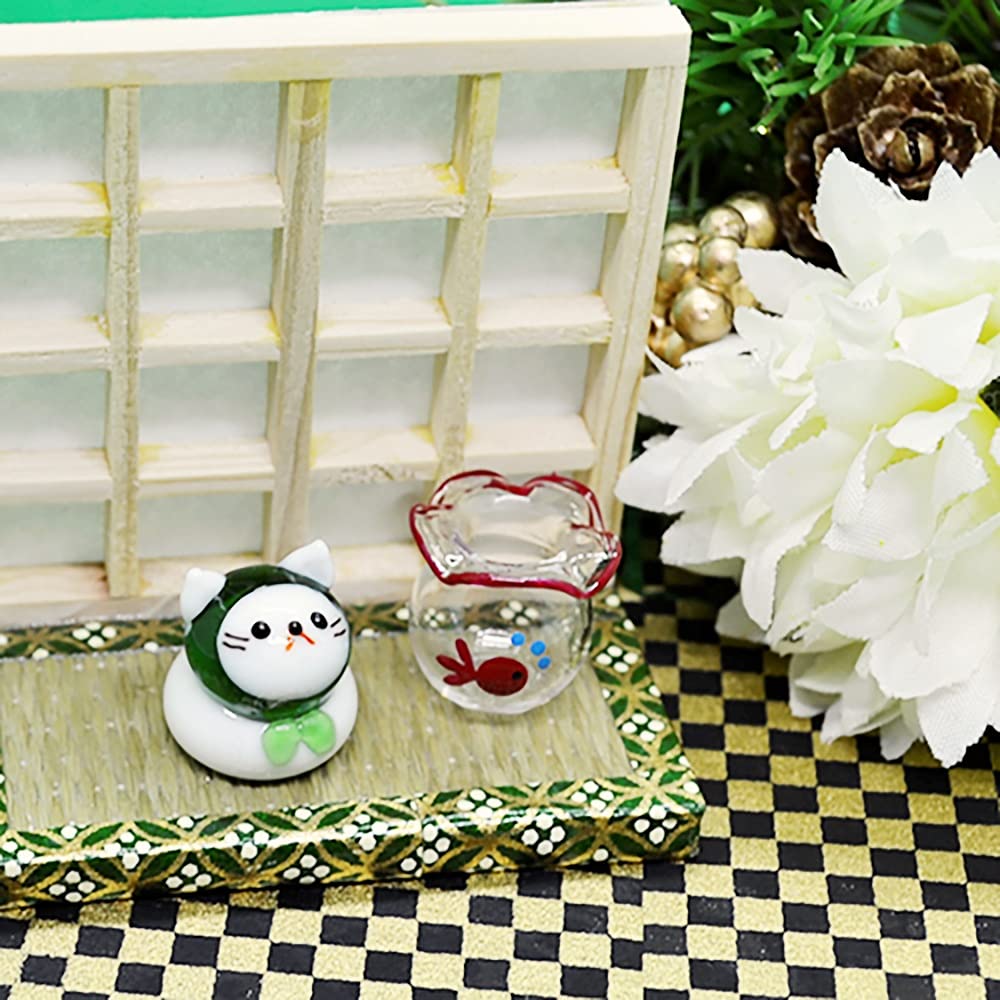 Four Cart Cute Handmade Glass Craft Dorobou Cat