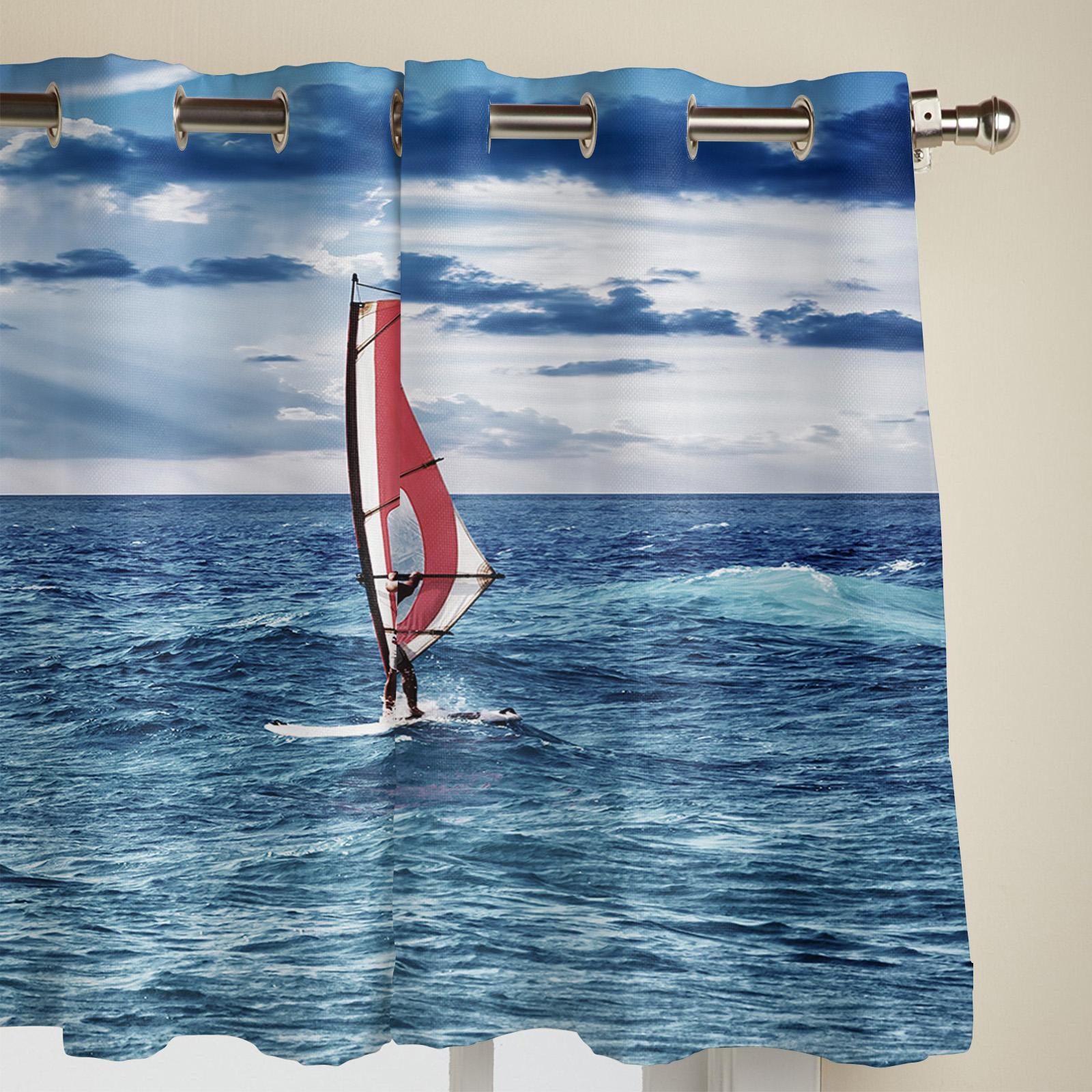 Синие морские волны Парусник Оконная штора Спальня Гостиная Оконные драпировки Кухонное — фото 4
