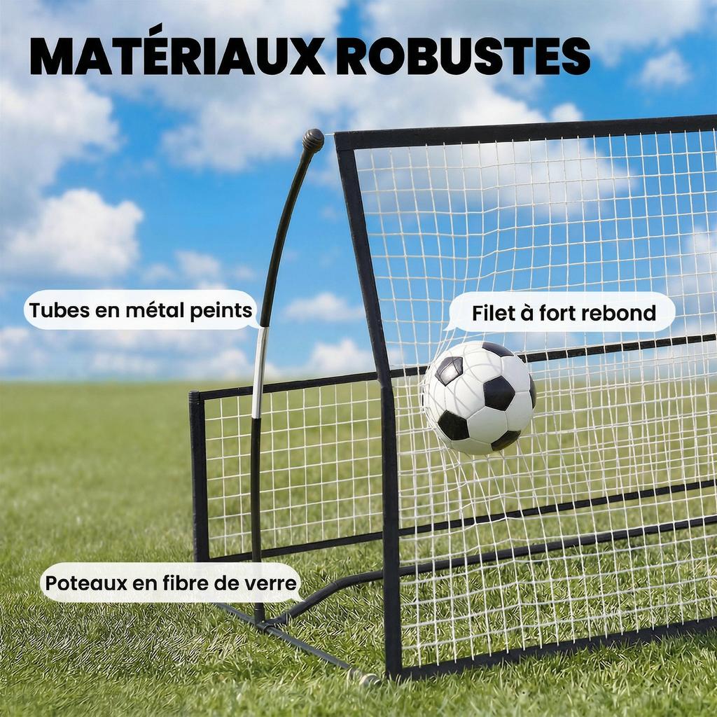 Portable Football Rebound Net 2-in-1, Double-Sided, with Carry Bag and Ground Stakes, 200x94x122/52cm, Black
