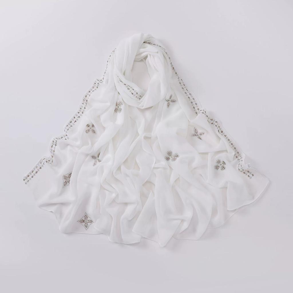 Diamond Pearl Chiffon Hijabs For Women Muslim Fashion Long Shawl Head Wrap For Women Turbans For Women Ramadan Turban Femme