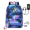 Harajuku Jugendliche Schultaschen Unisex Genshin Impact Reisetaschen USB-aufladbar Oxford Wasserdicht Notizbuch Schulterrucksäcke