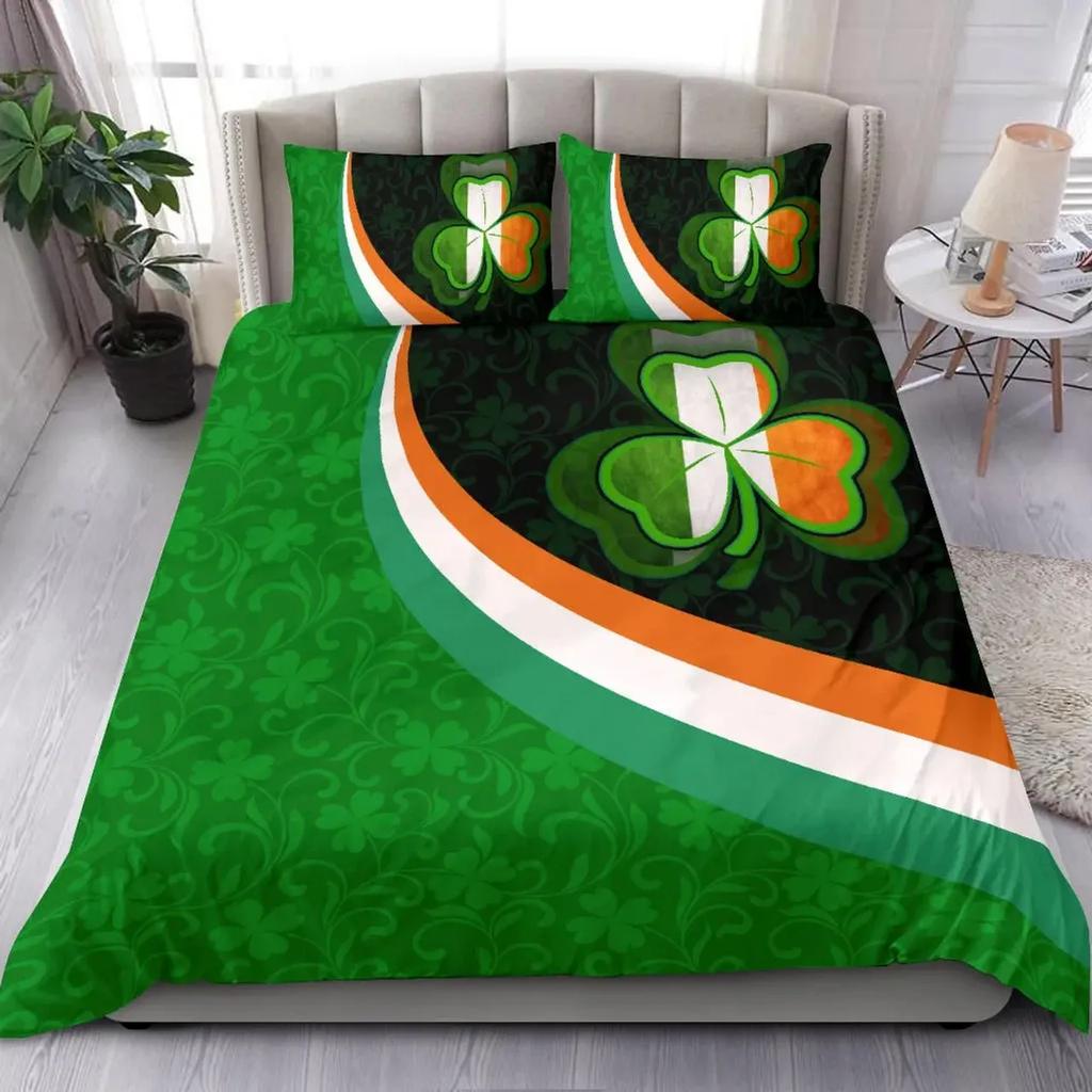 St. Patrick'S Day King Full Duvet Cover Green Lucky Clover Bedding Set Happy Cartoon Gnome Quilt Cover Polyester Comforter Cover