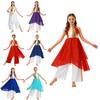 Conjunto de Roupa para Dança de Louvor e Adoração para Meninas, Vestido Sem Mangas Color Block Patchwork Metálico com Calça de Perna Larga