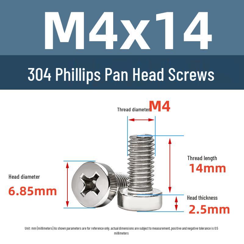 Yigu 304 Stainless Steel Phillips Round Head Machine Screws M2.5-M5