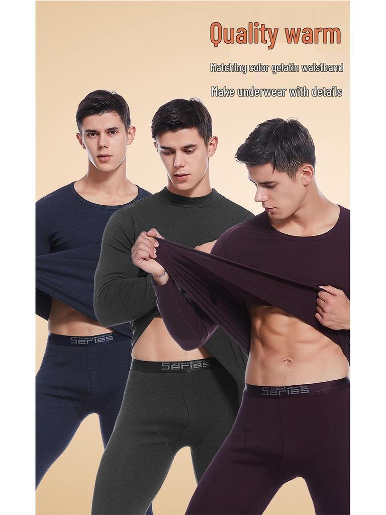 Men's Seamless Polyester Base Layer: No-Pill V-Neck, Round Neck, Mid-High Neck, Warm Autumn Top & Pants