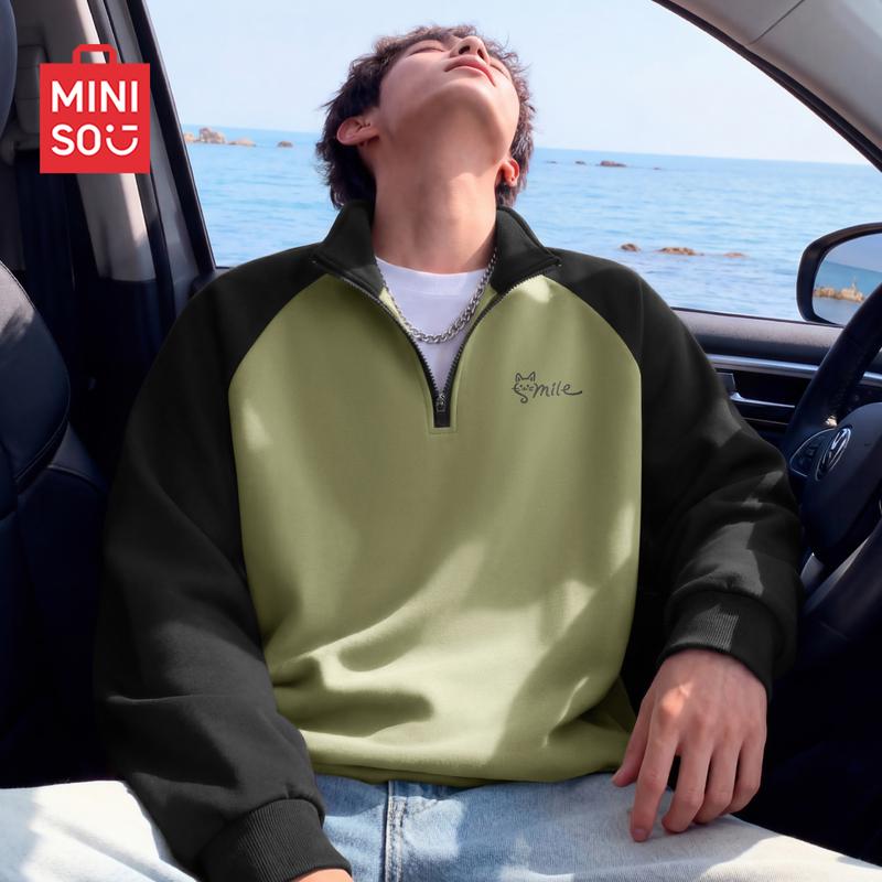 MINISO Men s Heavyweight Half-Zip Colorblock Sweatshirt 3XL