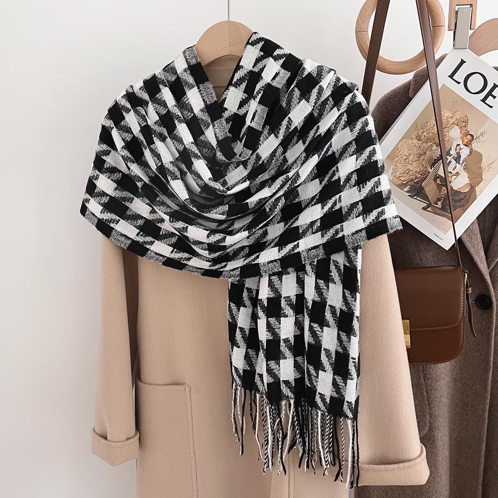 Luxury Houndstooth Winter Scarf Women Cashmere Warm Pashmina Foulard Female Shawls Wraps Thick Soft Bufanda Poncho Scarves