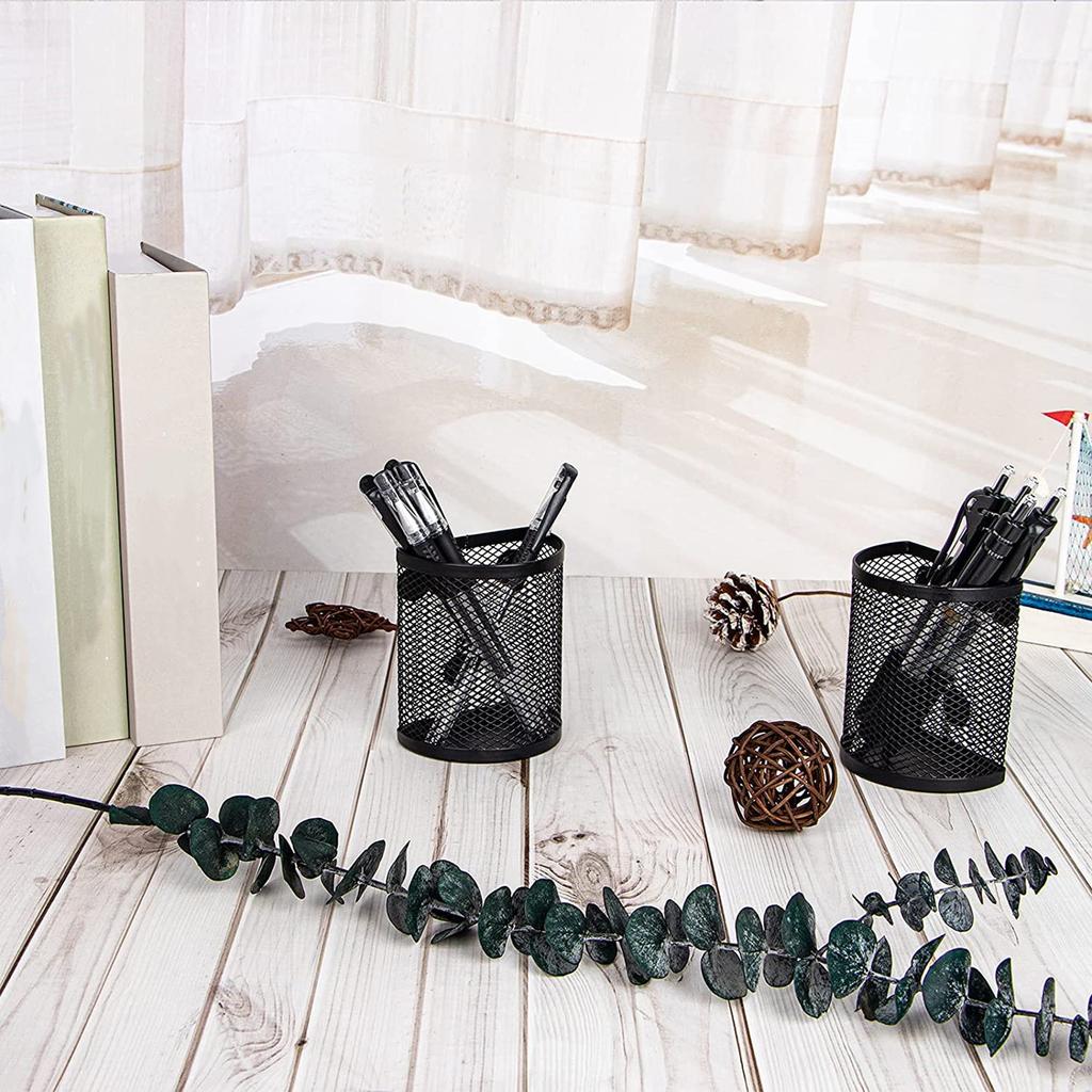 2 Pack Magnetic Pencil Holder, Black Semicircle Metal Mesh Locker Organizer For School, Work, Home