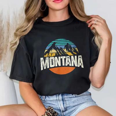 Montañas de Montana Diseño Retro Senderismo Camiseta de Montaña Silueta de Montaña Aventura al Aire Libre Unisex Camiseta Streetwear Camisetas de Algodón