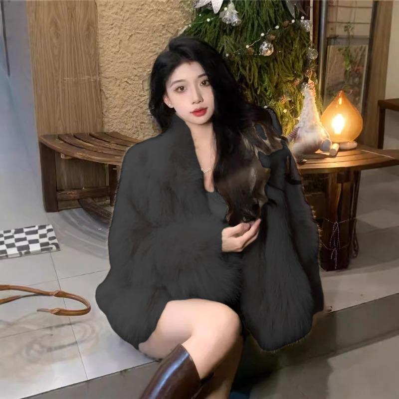 

Женская меховая куртка с коротким воротником-стойкой, топ из искусственного меха лисы, новая плюшевая женская одежда, легкая XXL чёрный