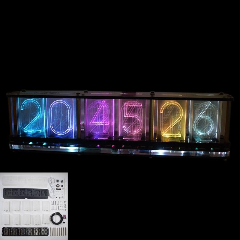DIY Kits RGB LED Imitate Glow Tube Clock LED Music Spectrum for Time Tube Night Light Full Color RGB Home Decoration Gif 1