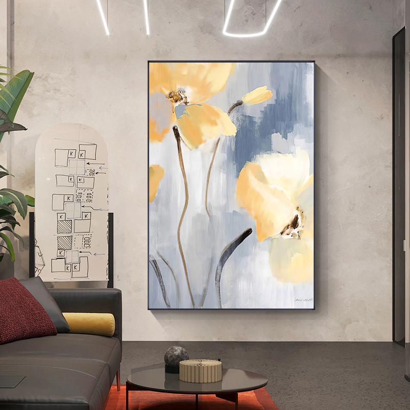 Abstract Canvas Painting Retro Yellow Flower Poster Print Modern Wall Art Pictures for Living Room Bedroom Nordic Home Decor