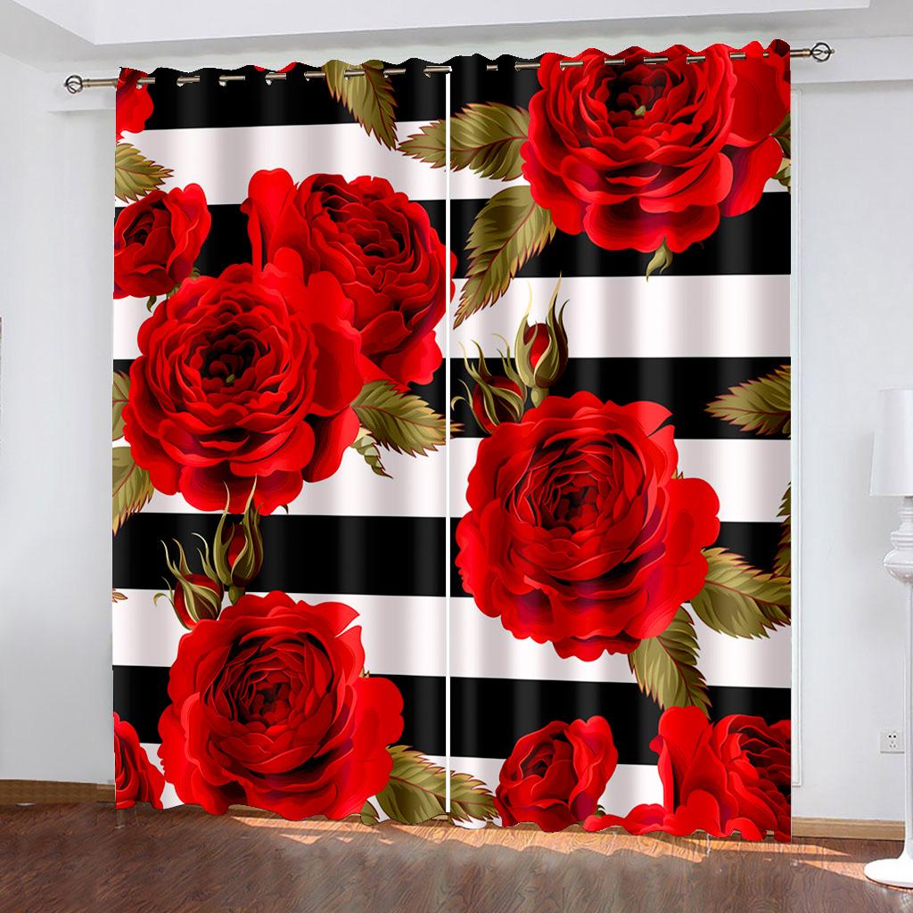 

2 шт. Красная роза печатные шторы карниз для оконного карниза для гостиной спальни кухни ванной комнаты домашний декор окна cortinas (50Wx50H)x2(CM)&Grommet Top