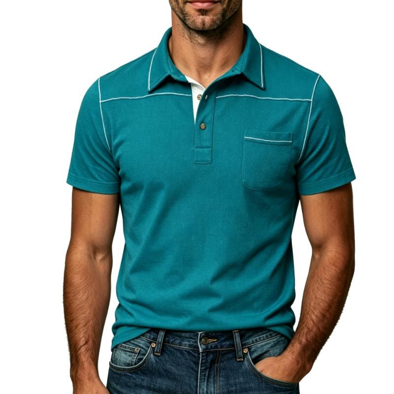 Mens Plus Size Fashion Turn Down Collar Short Sleeve Pocket Polo Shirt