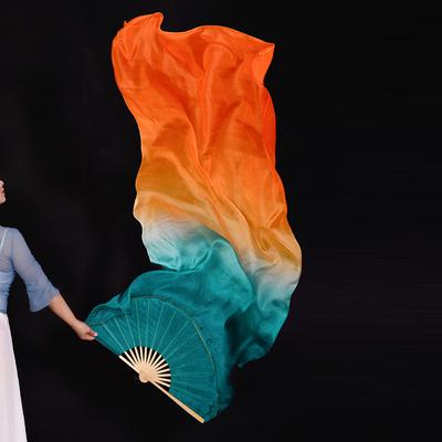 Gradient Silk Women Belly Dance Fan Practice Competition Props Stage Show Costume Accessory Hand Dye Flowy Extra Long 180Cm Fan