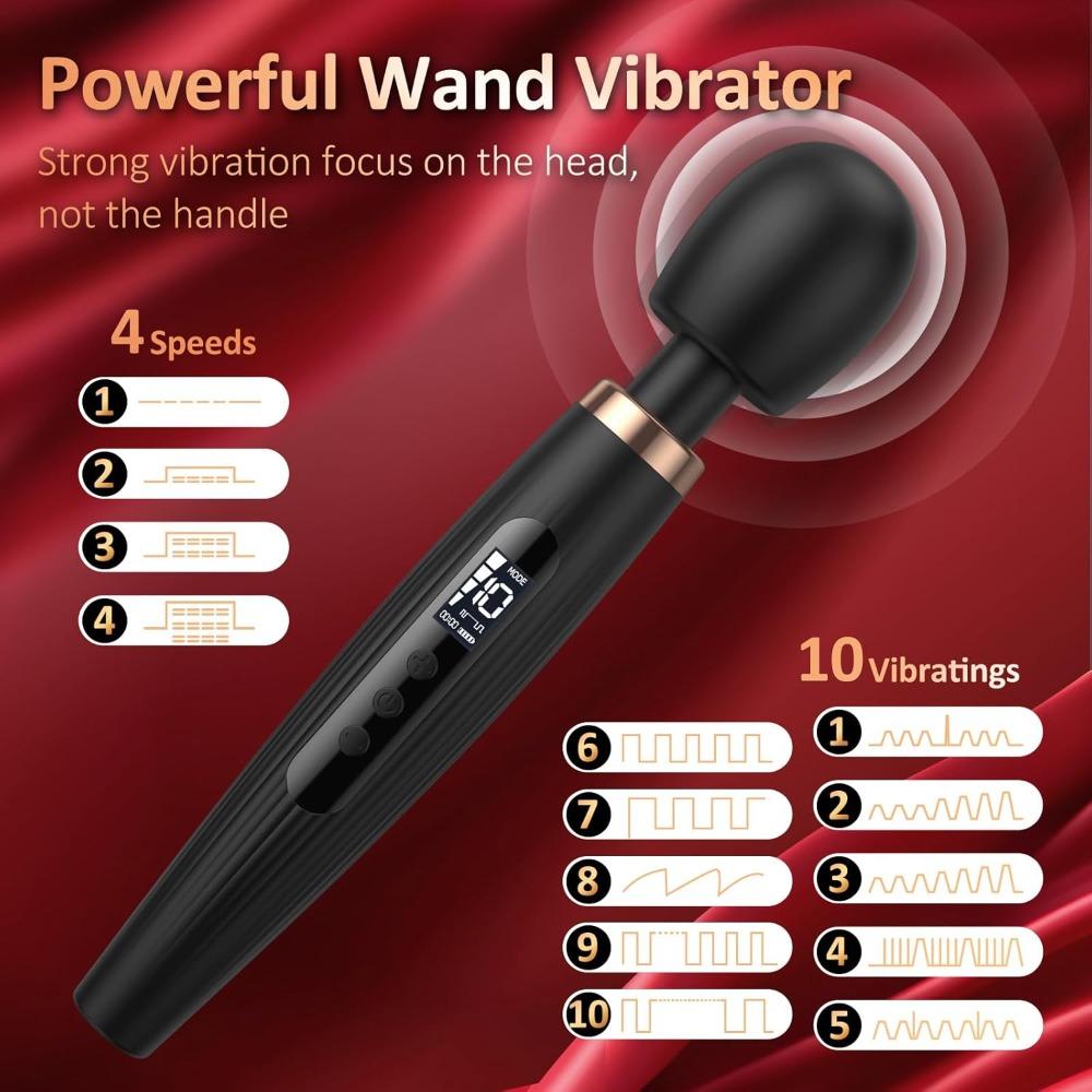 10 Modes Waterproof G-Spot Vibrator Wand with LED Display – Silent USB Rechargeable for Clitoris, Anal & Nipple Stimulation