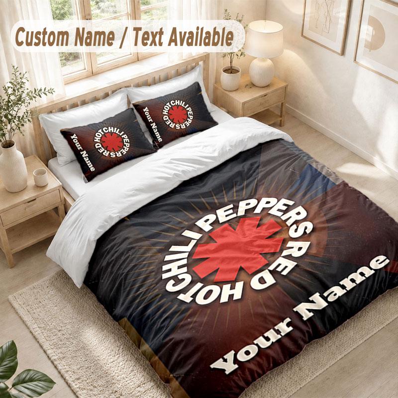 Custom Name Bedding Set 3 PiecesRed Hot Chili Peppers Print Duvet Cover + 2 Pillowcases Soft Bed Decor